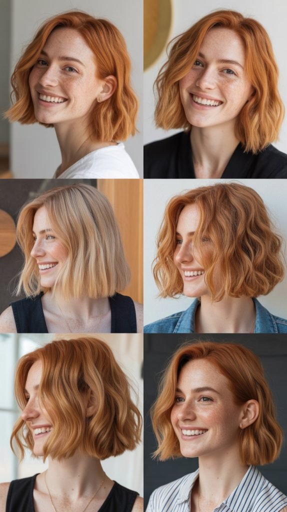 Strawberry Blonde Lob with Natural Texture
