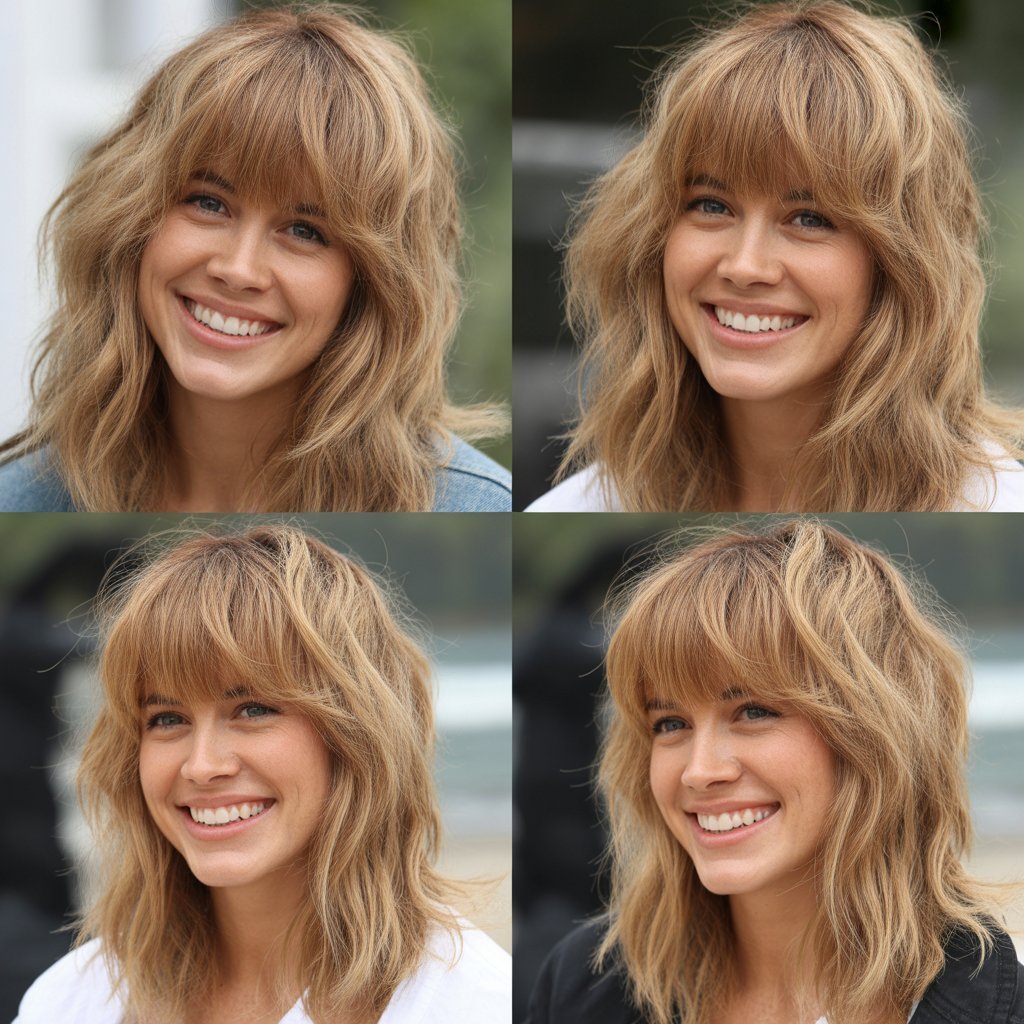 Long Textured Bangs with Beachy Layers