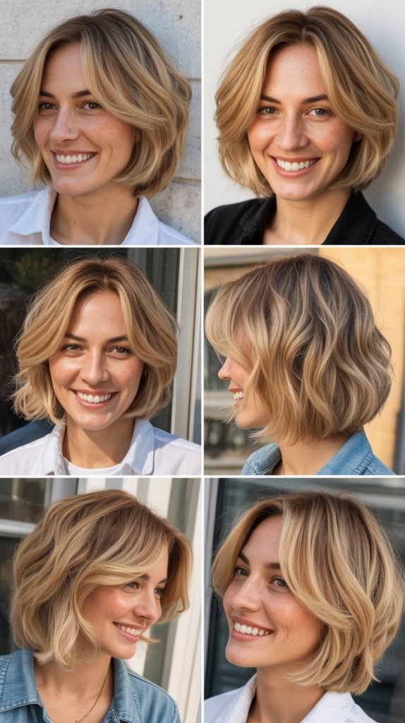 Sandy Blonde Lob with Feathered Ends