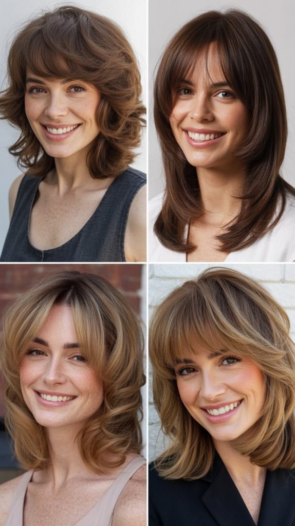  Layered Long Bob With Feathered Bangs