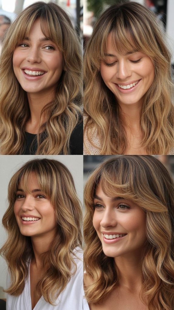 Caramel Honey Blonde with Choppy Curtain Bangs