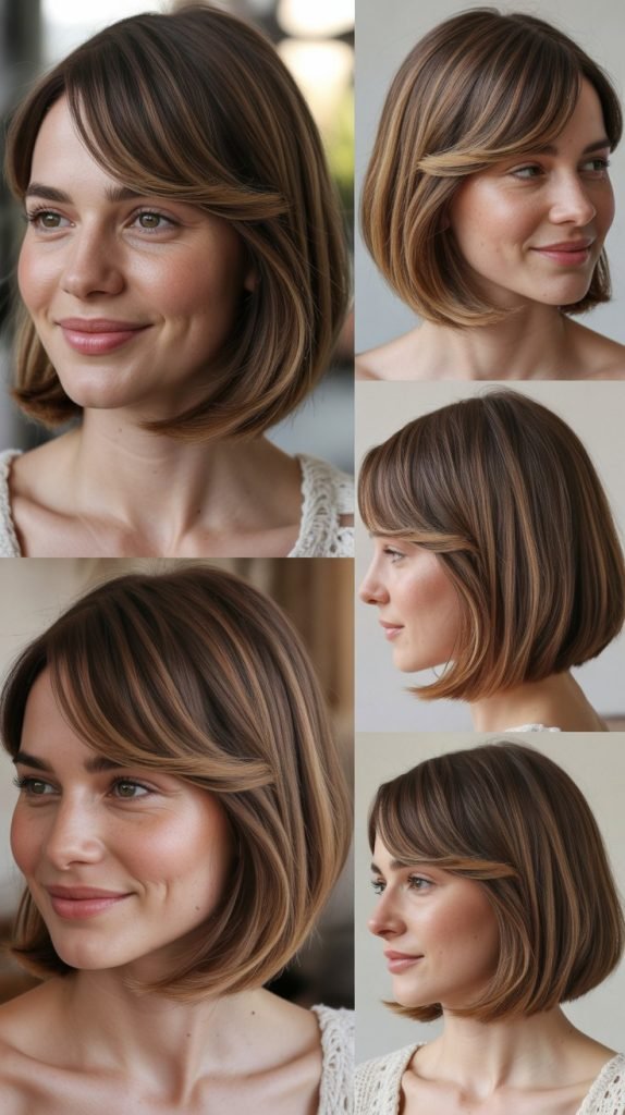Rounded Long Bob with Curved Side Bangs