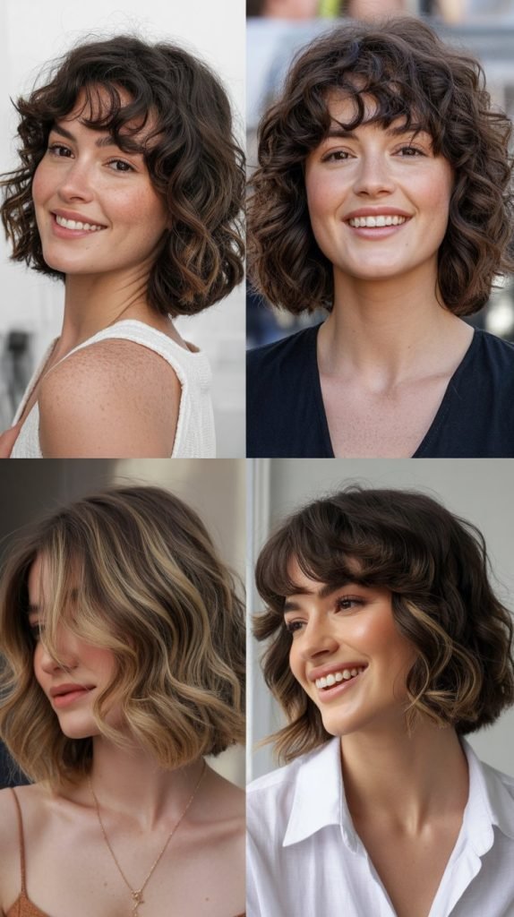 Wavy Lob with Wispy Curtain Bangs