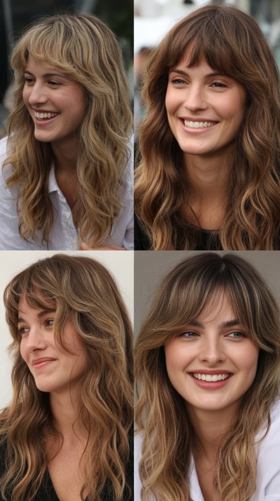 Beachy Waves with Long Curtain Bangs