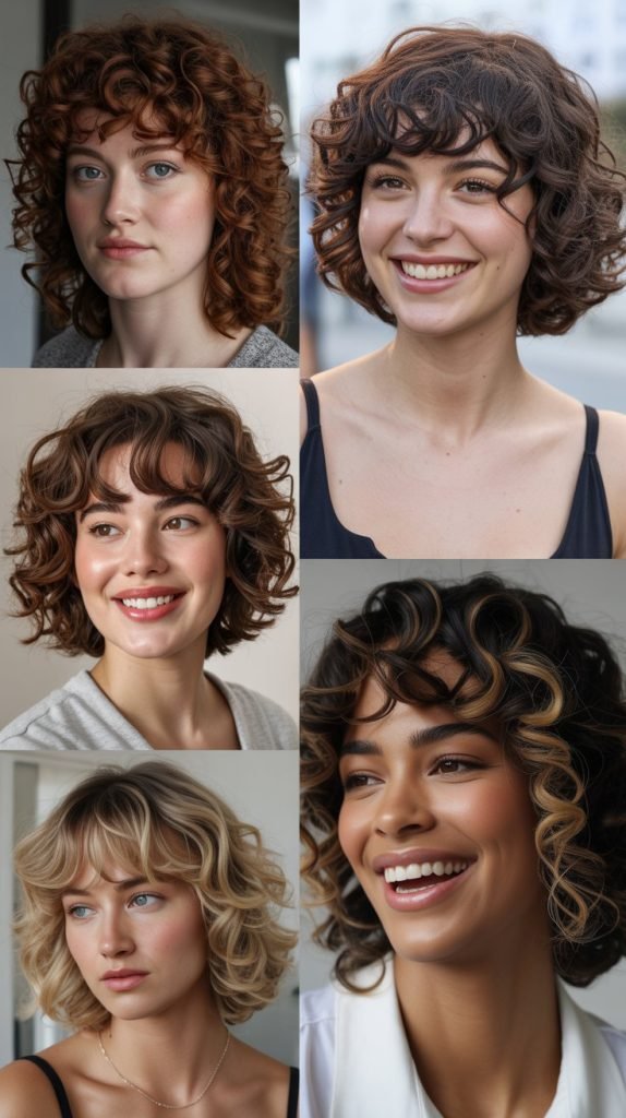 . Curly Bob With Curly Bangs