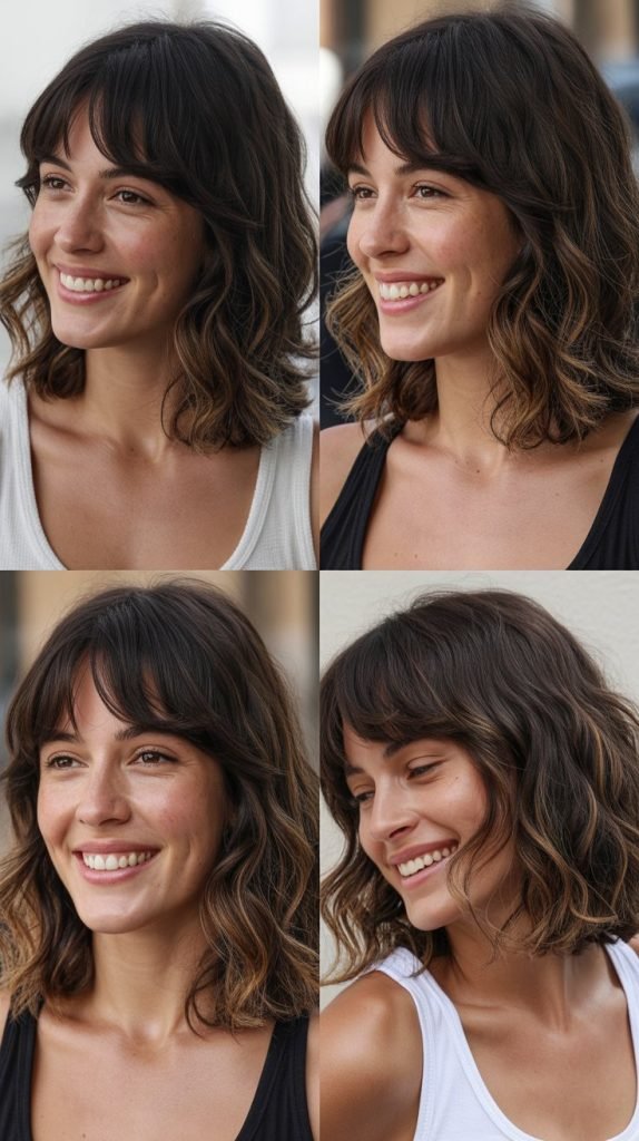  Textured Lob with Long Curtain Bangs