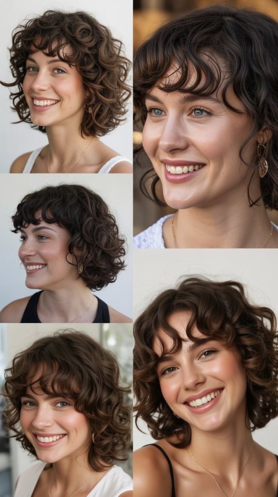 Curly Bob with Long Face-Framing Bangs