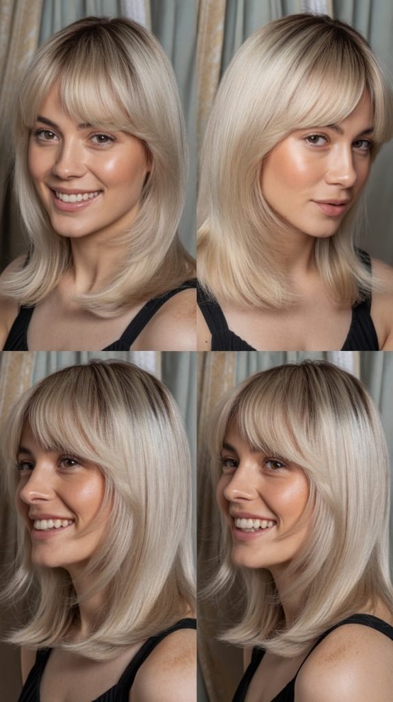Pearl Ash Blonde Straight Cut with Wispy Bangs