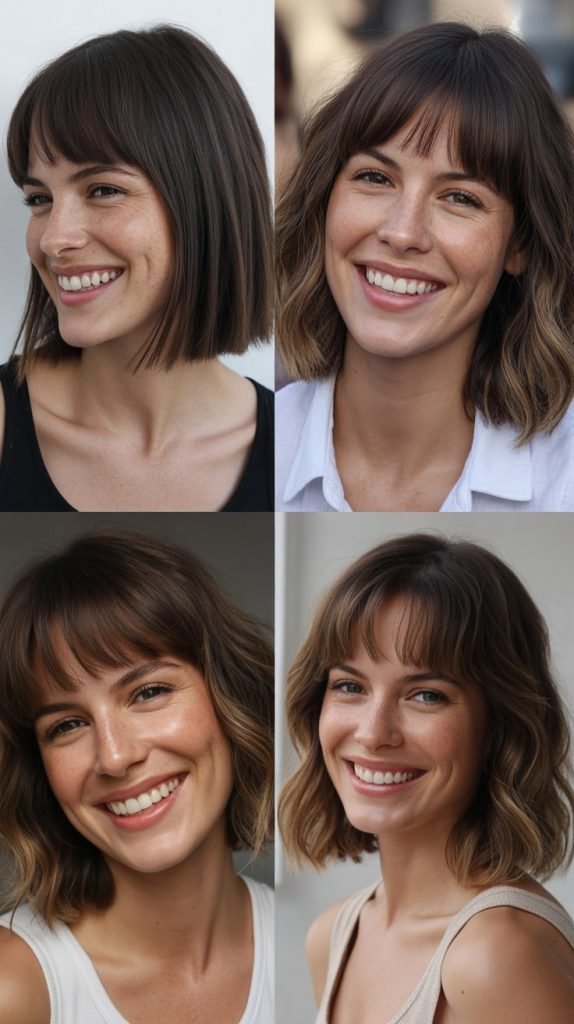 Blunt Lob with Curtain Bangs