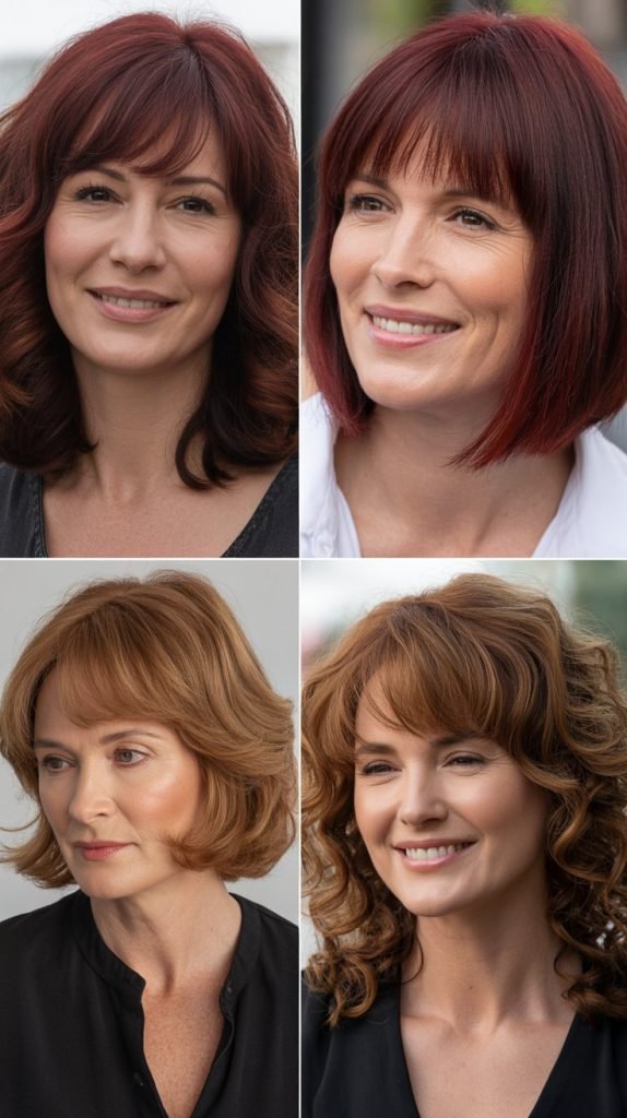  Curtain Bangs with Red or Auburn Tones