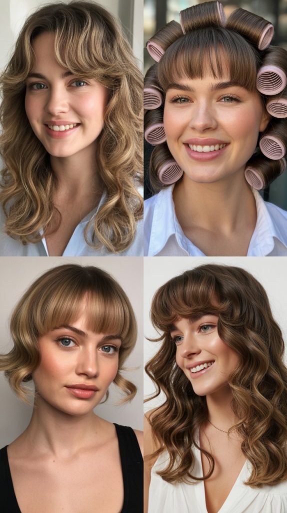 Curtain Bangs Styled With Hot Rollers