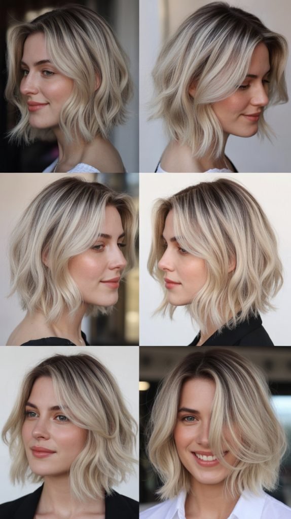 Platinum Balayage Lob with Textured Ends
