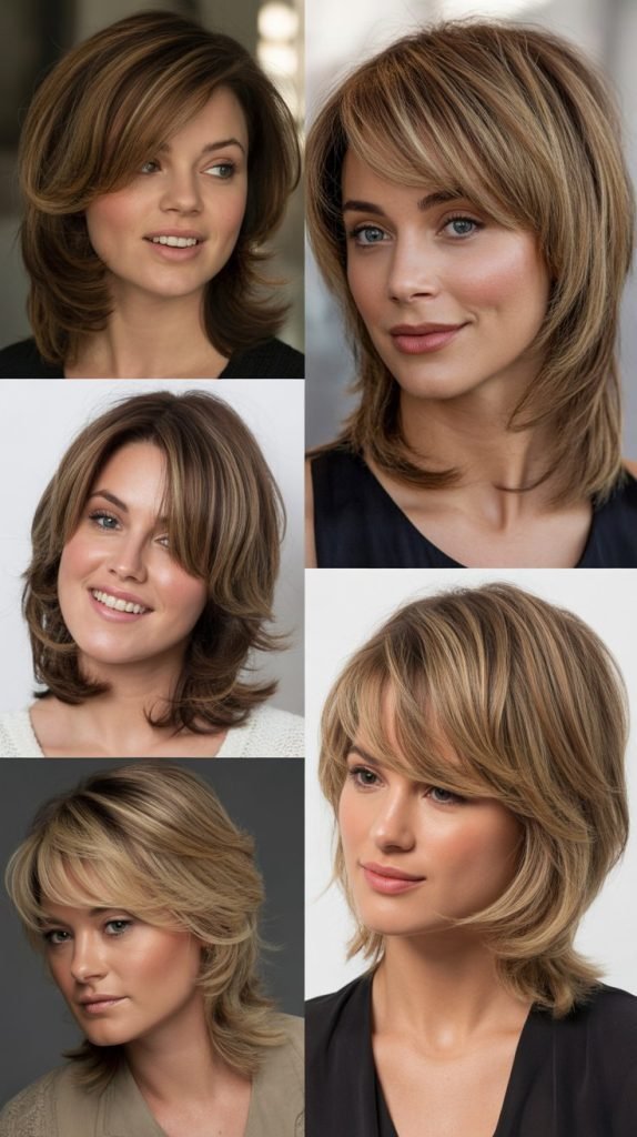 Layered Medium Cut With Side-Swept Bangs