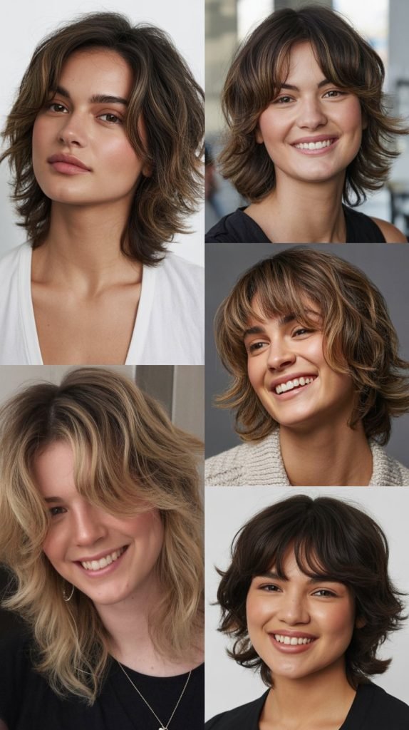Medium Layered Waves with Full Textured Bangs