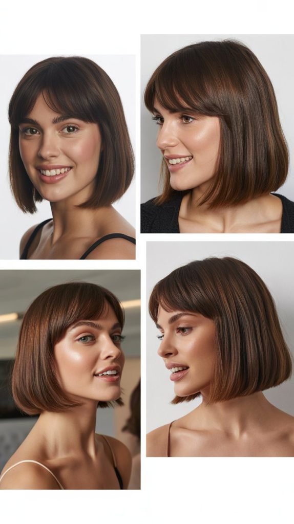 . Straight Mid-Length with Pinned-Back Bangs