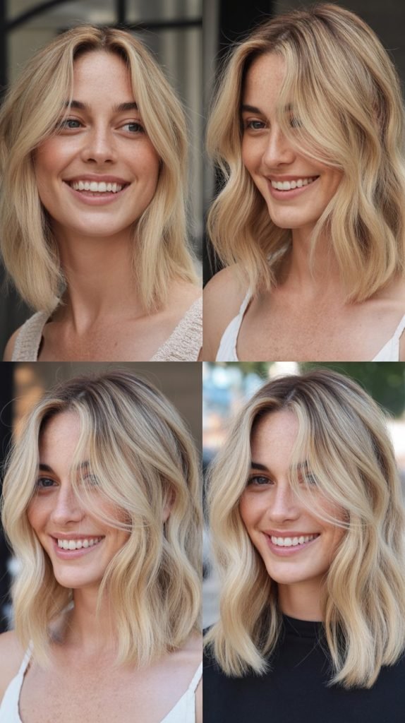 Creamy Blonde Lob with Razored Texture