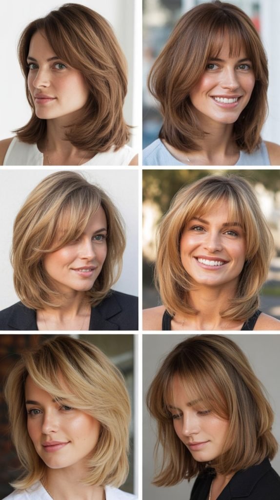  Layered Long Bob With Feathered Bangs