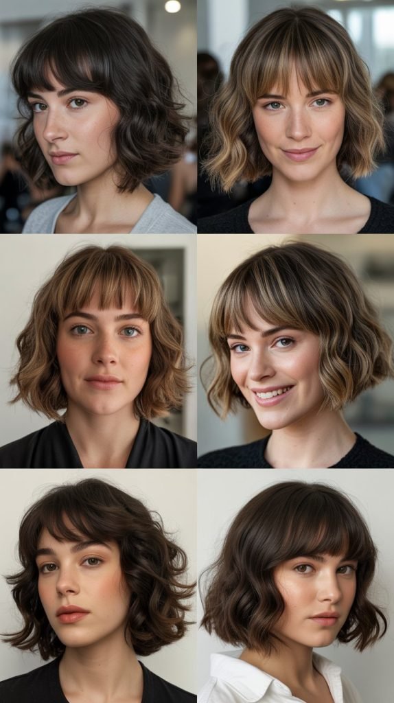  Blunt Cut Wavy Bob With Full Bangs
