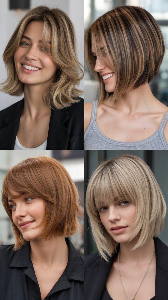 Layered Asymmetrical Bob With Curtain Bangs