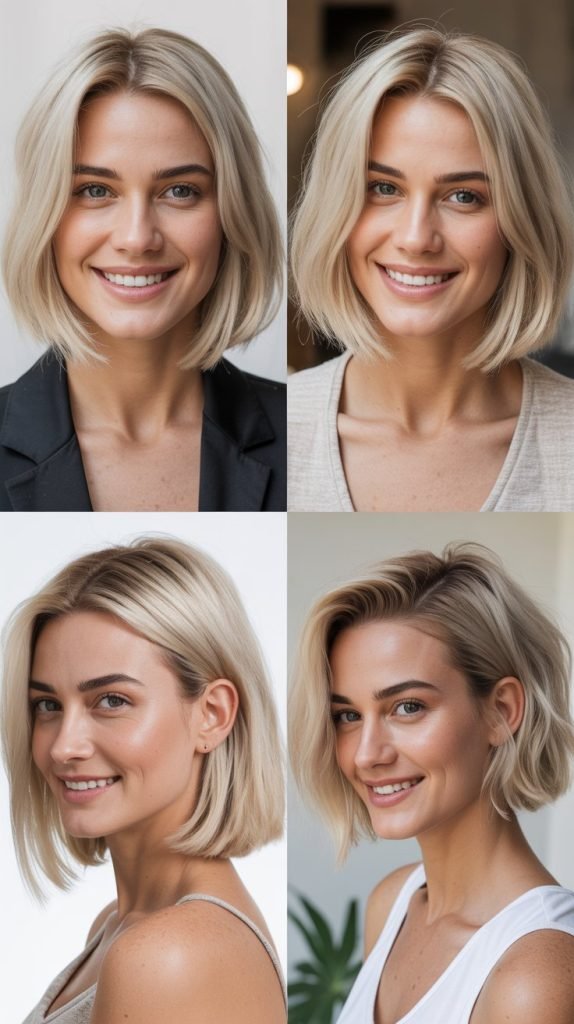 Blunt Cut Platinum Blonde Lob