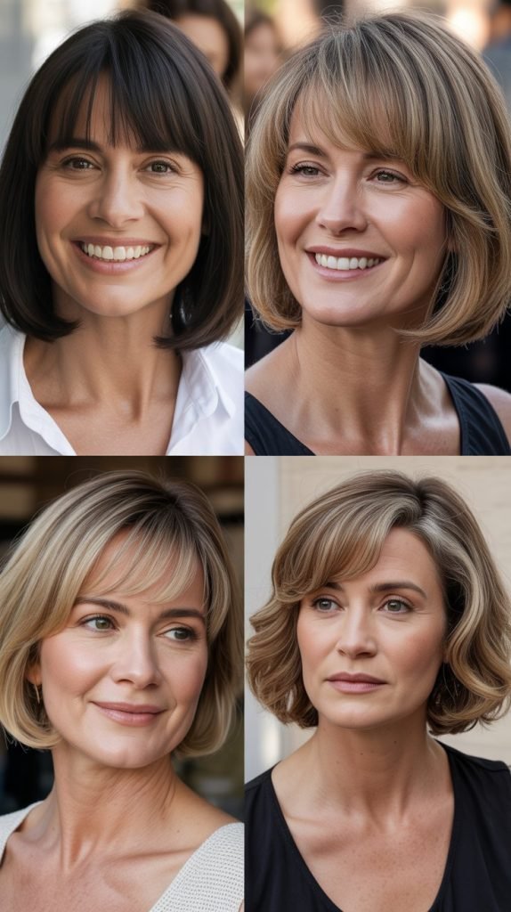 Wispy Curtain Bangs with a Bob