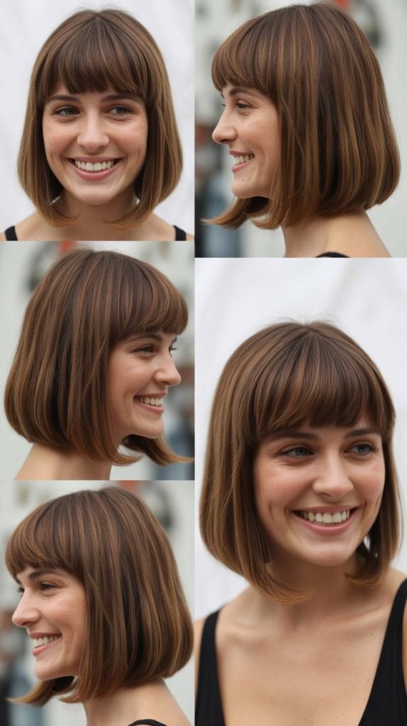 Straight Lob with Arched Bangs