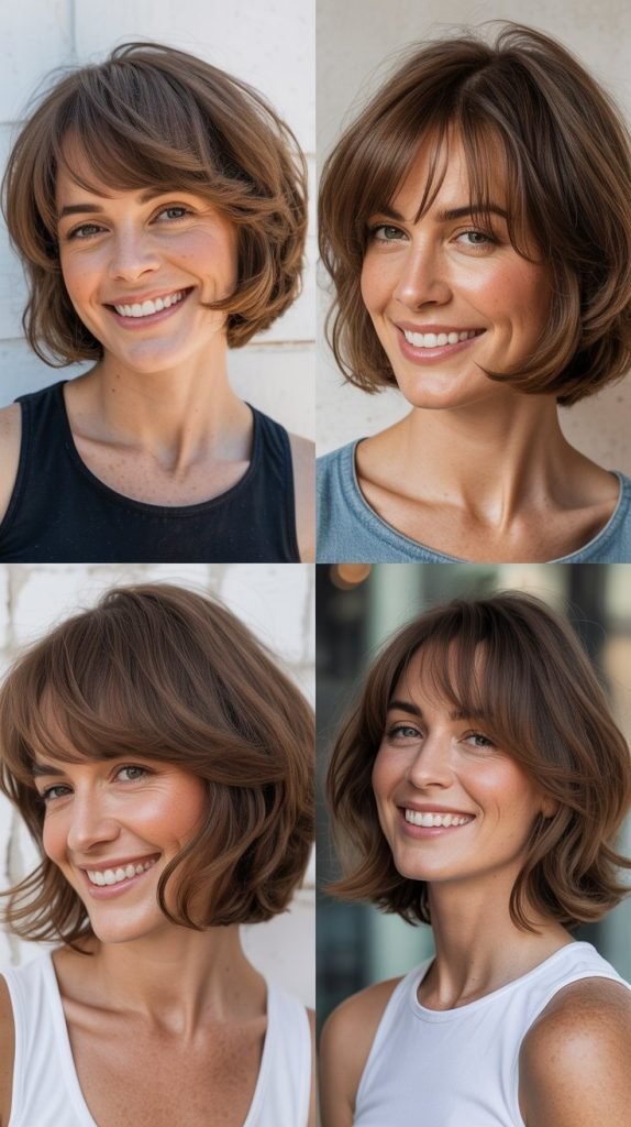  Soft-Layered Bob with Long Feathery Bangs