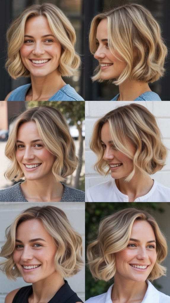 Sunlit Blonde Lob with Curved Layers