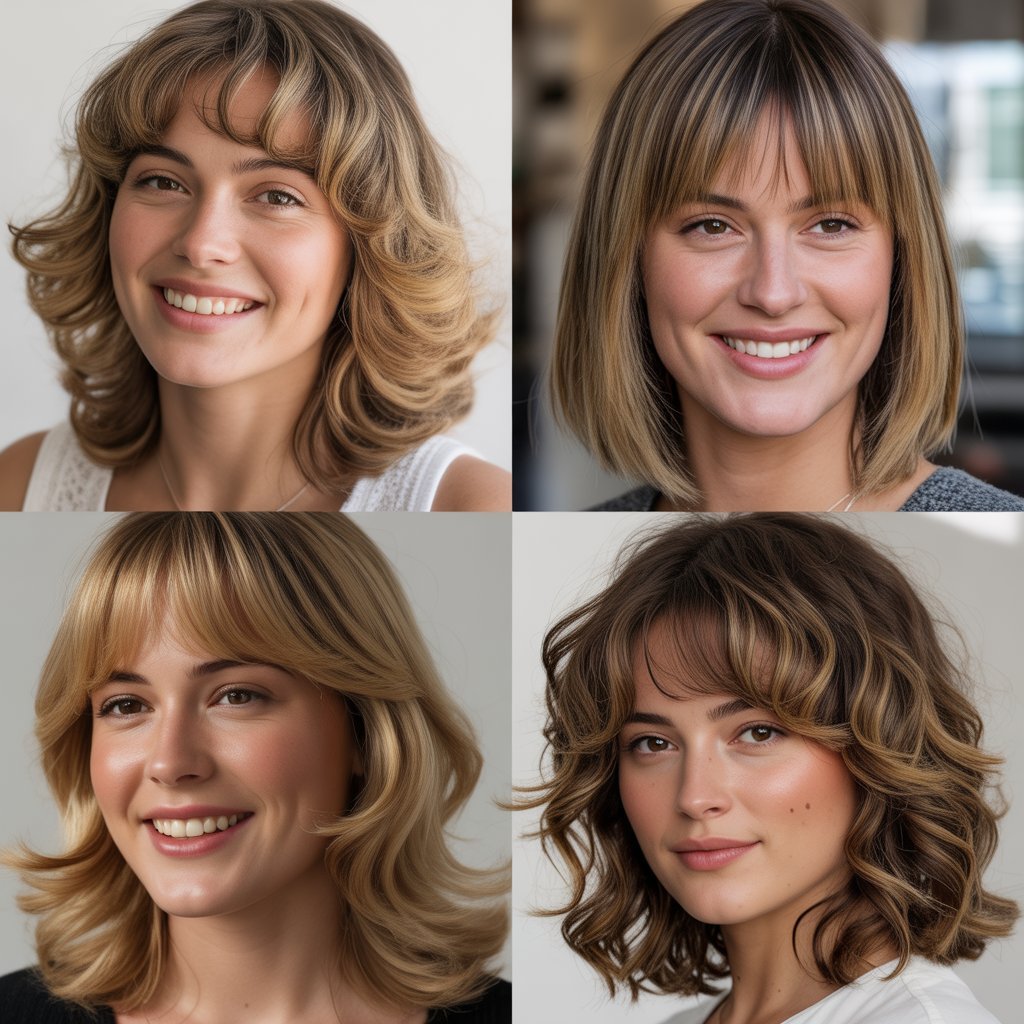 Brow-Skimming Bangs with Face-Framing Layers