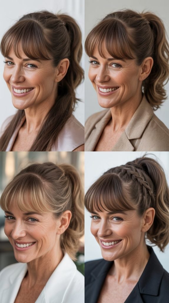  Curtain Bangs with a High Ponytail