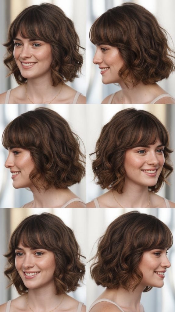 Wavy Lob with Full Blunt Bangs