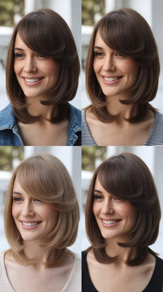  Flipped Long Bob with Side-Parted Bangs