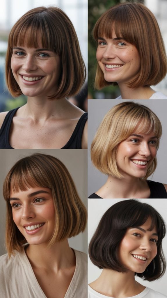  Rounded Bob with Long Blunt Bangs