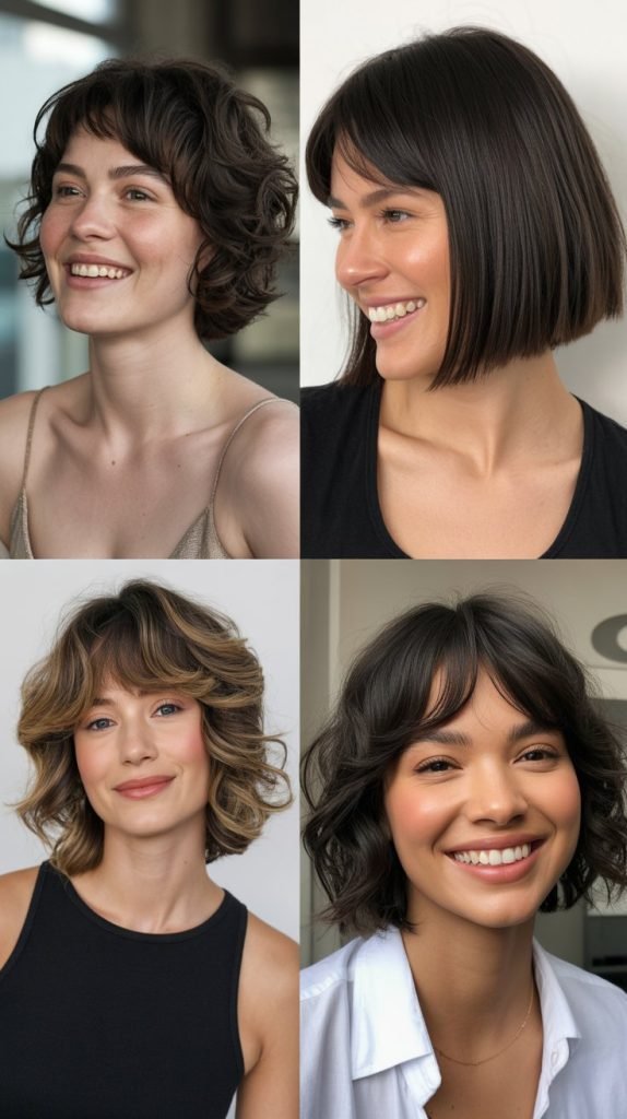 Textured Layered Bob with Curtain Bangs