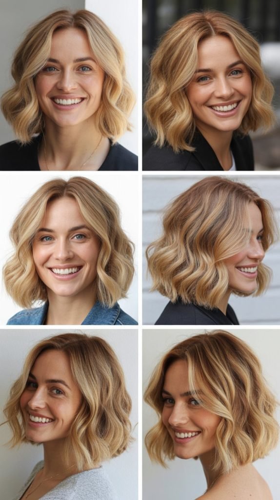 Golden Blonde Lob with Soft Waves