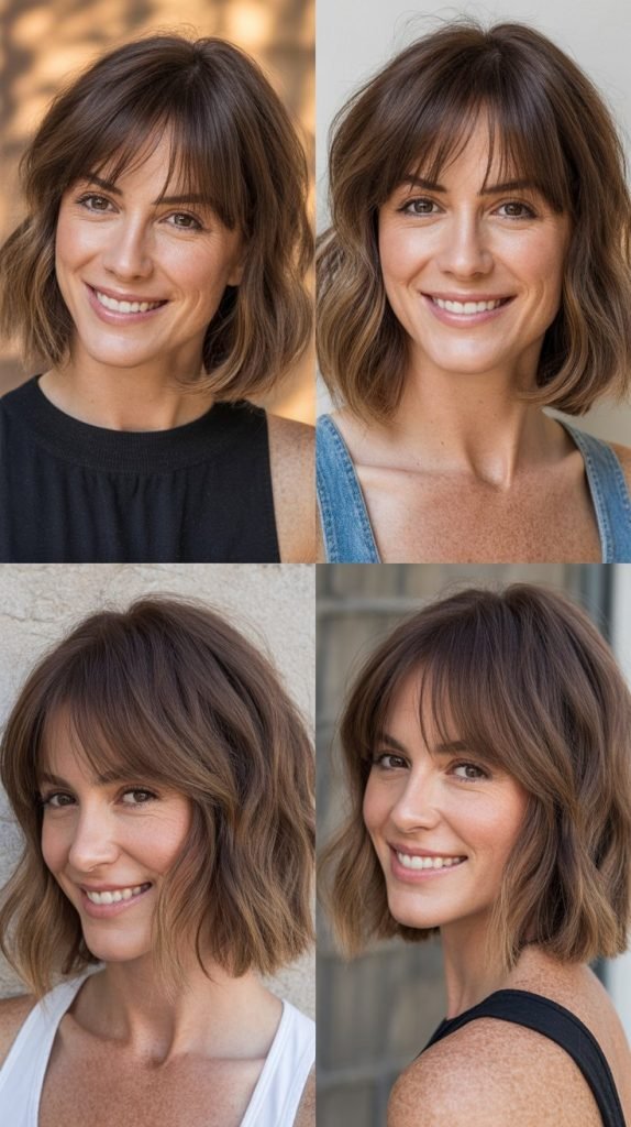  Textured Long Bob With Wispy Bangs