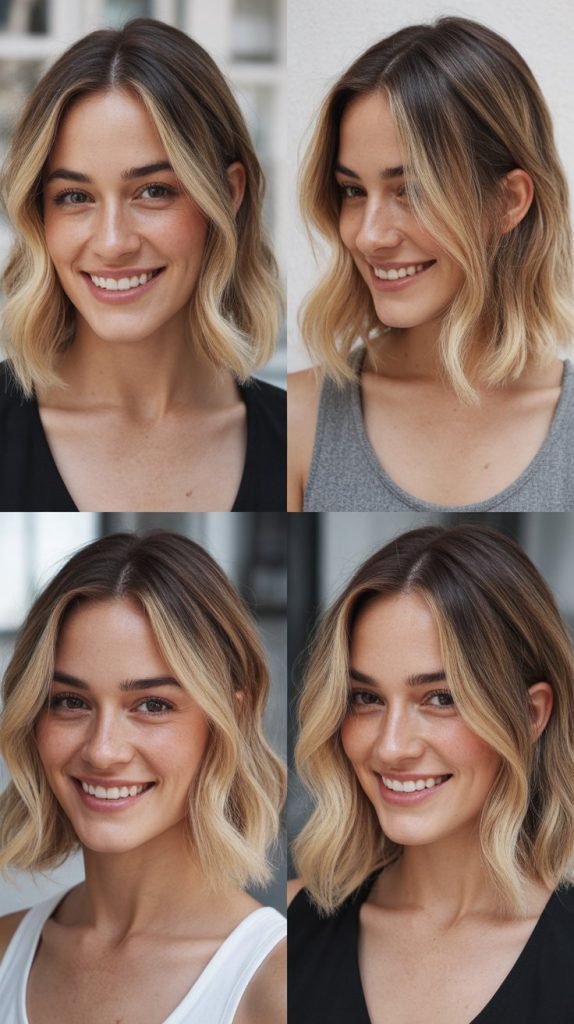 Rooted Blonde Lob with Natural Shadow