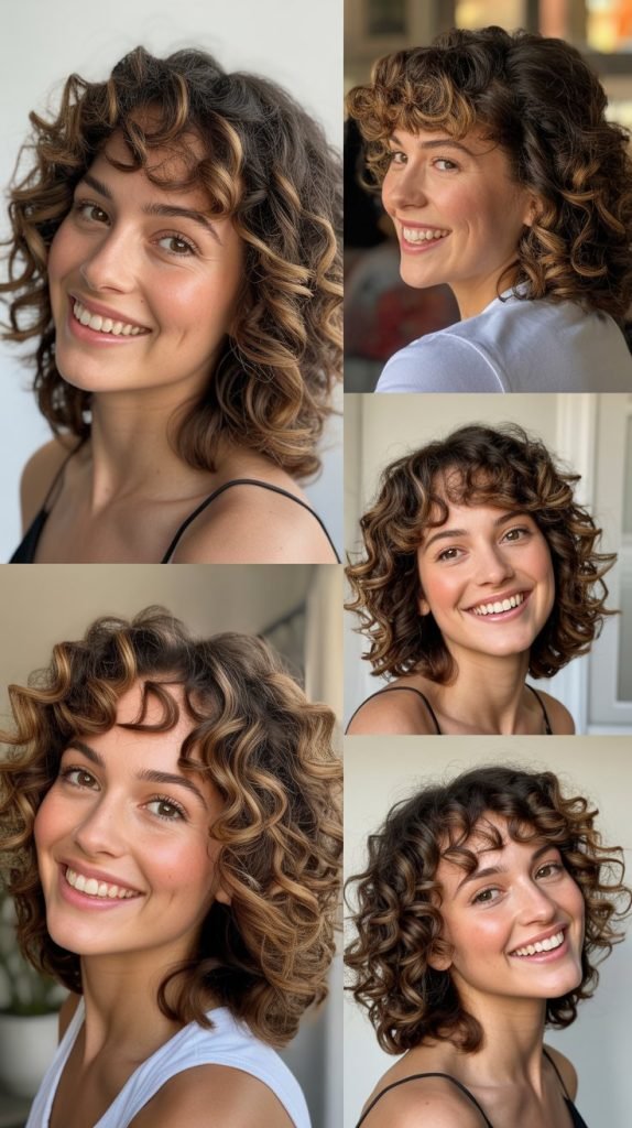 Curly Medium Hair with Curly Bangs