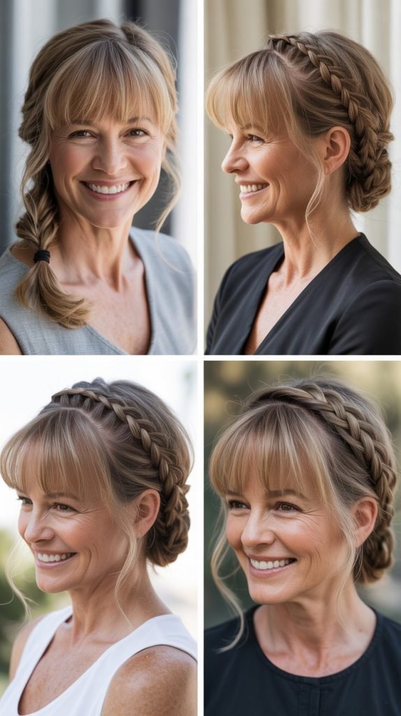  Curtain Bangs with a Braided Style