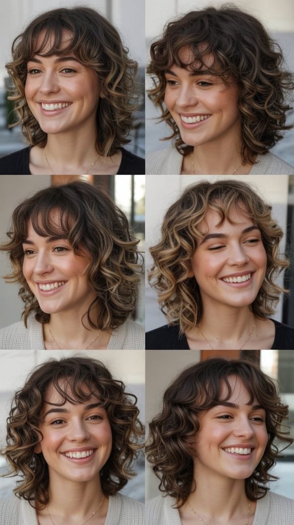  Curly Lob with Side-Parted Bangs
