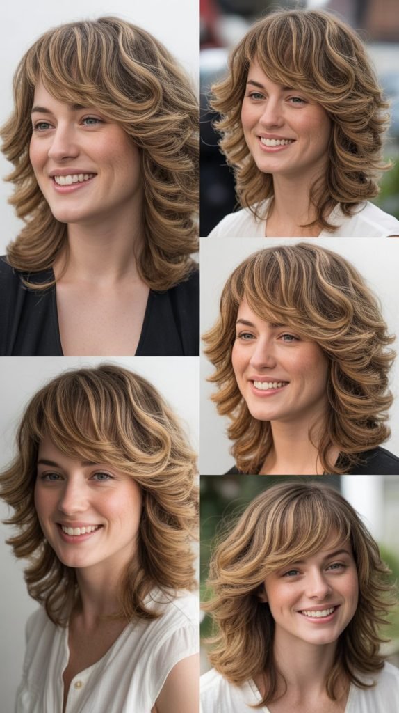 Layered Waves with Swoopy Bangs