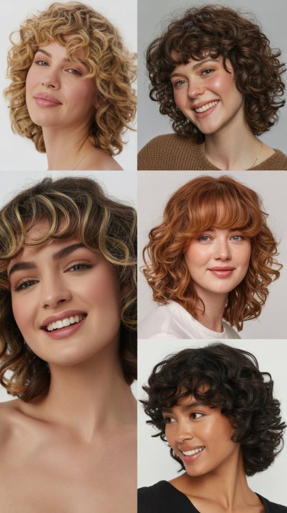 Medium Curly Cut With Curly Bangs