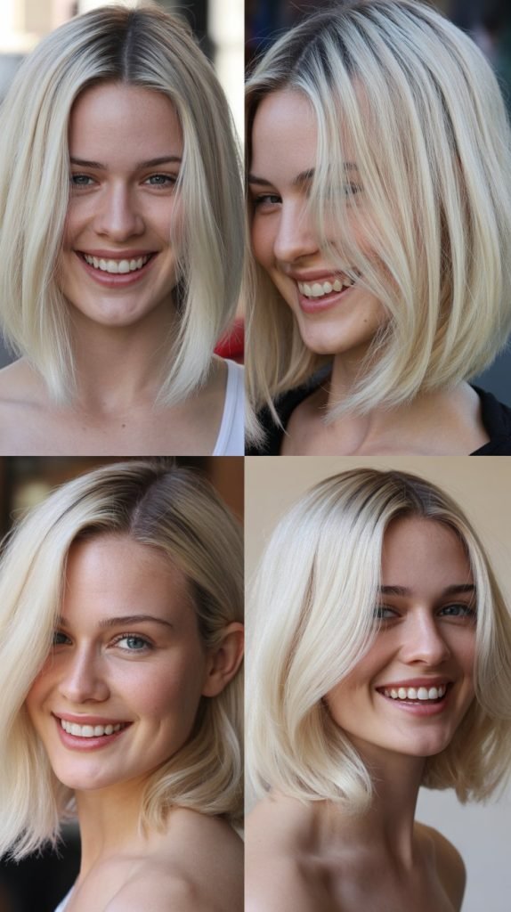 Ice Blonde Lob with Sleek Finish