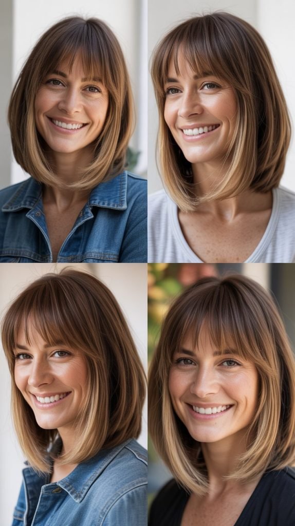 Long Bob With Tapered Bangs And Highlights