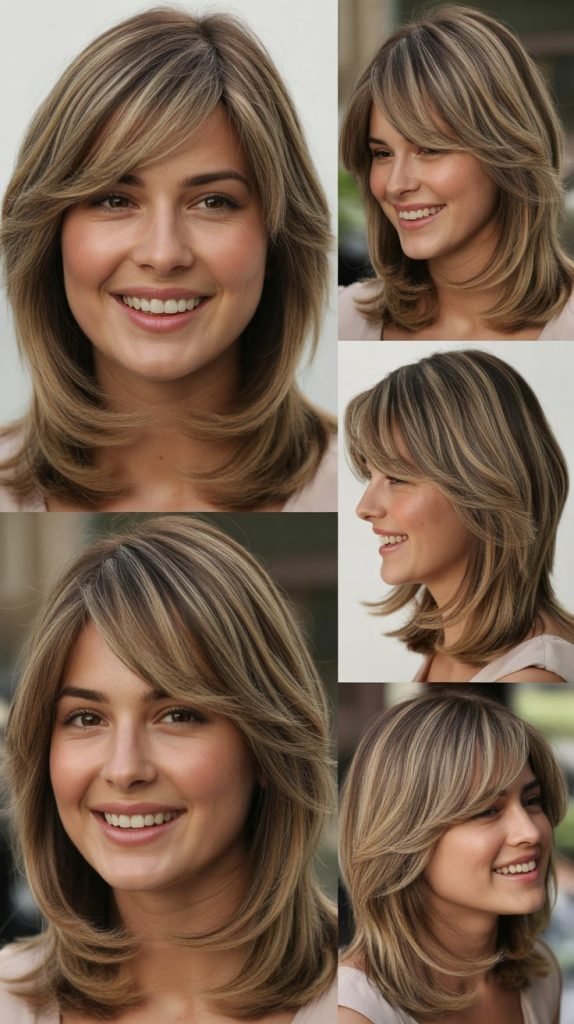 . Medium Length with Long Layers and Feathered Bangs