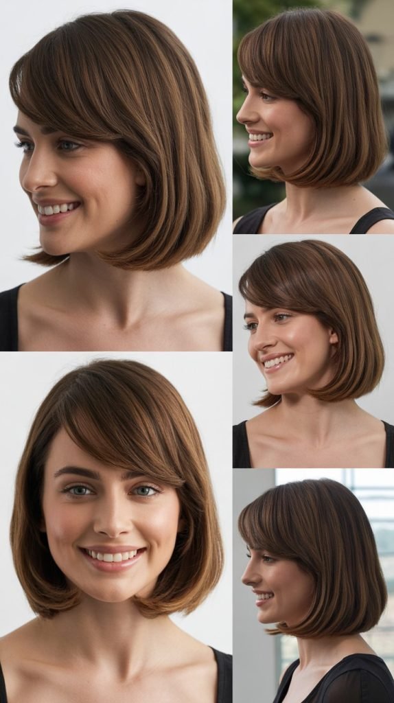 Sleek Lob with Side-Swept Bangs