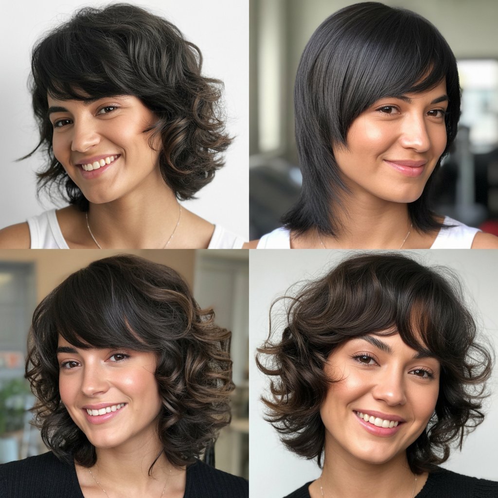 Wolf Cut with Deep Side Swept Fringe