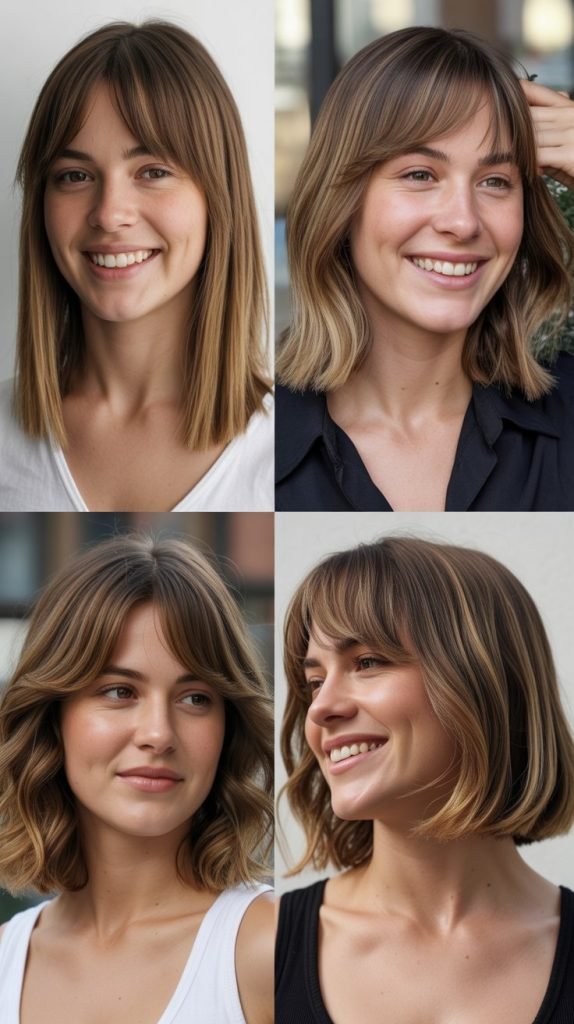 Long Bob with Side Bangs and Babylights