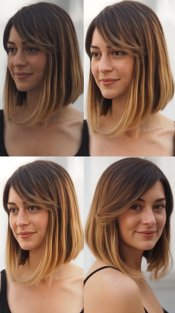  Long Bob with Side Bangs and Ombre Effect