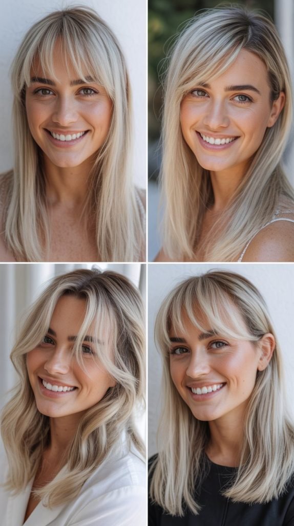 Icy Blonde Straight Hair with Wispy Fringe